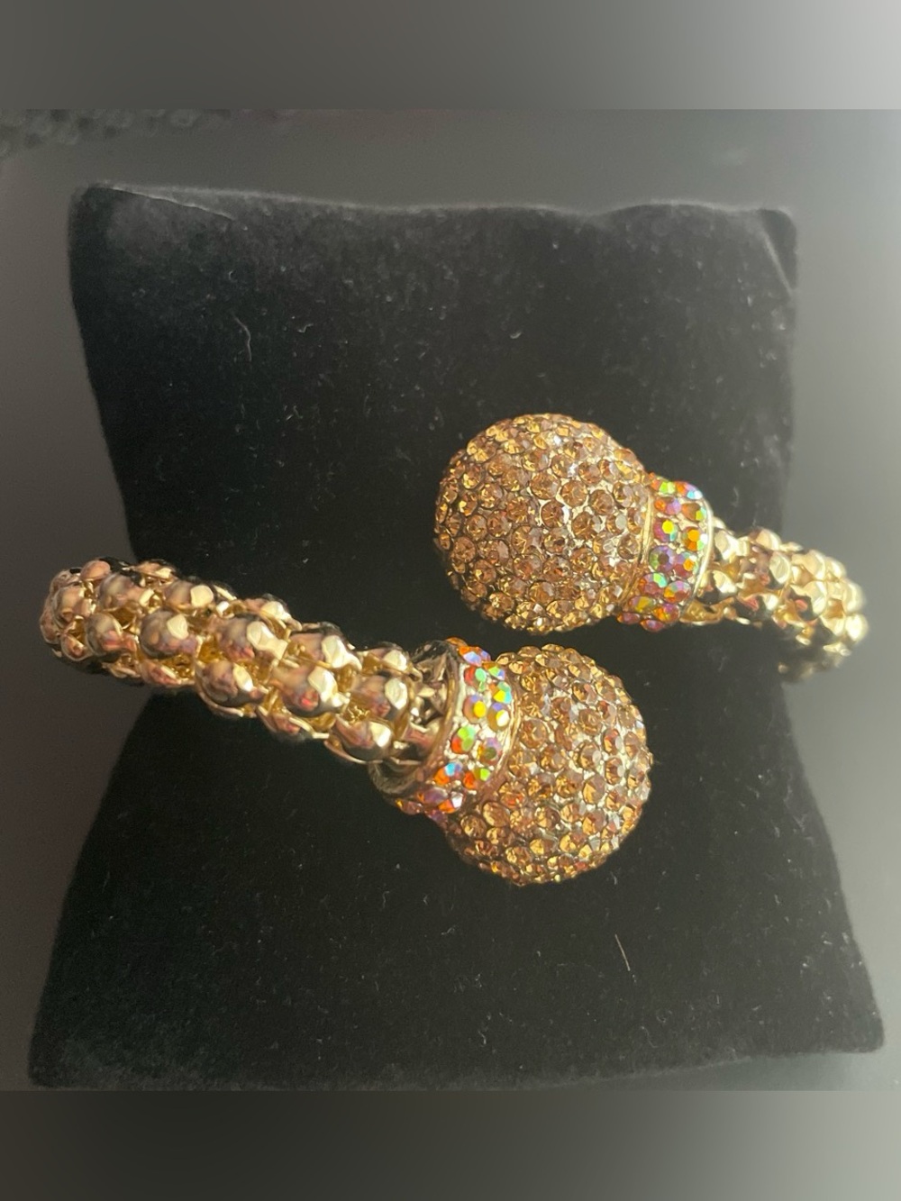 Gold Crystal-Embellished Open Wrap Cuff Bracelet by Traci Lynn